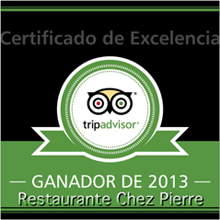 Certificado de Excelencia Restaurante Chez Pierre Ganador de 2013